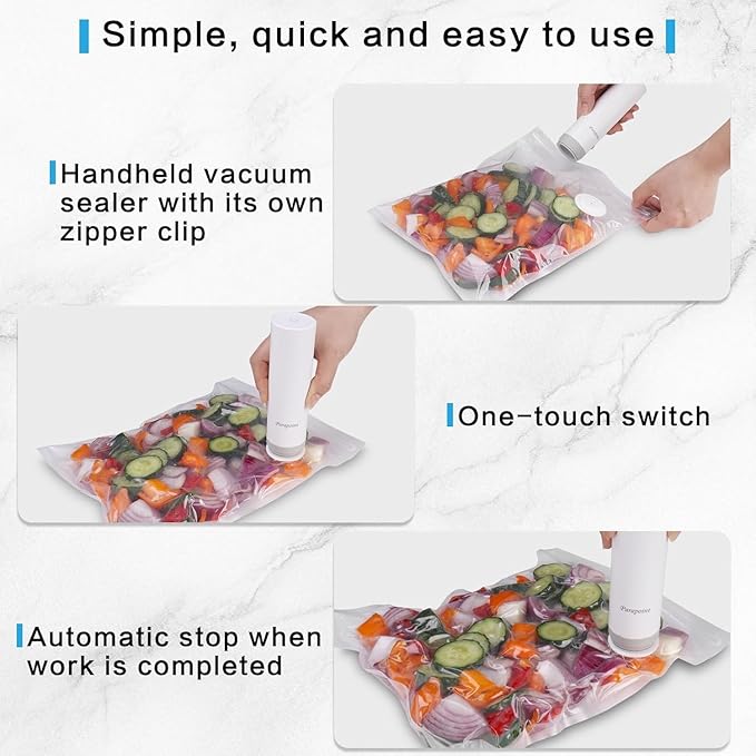 Handheld Vacuum Sealer for Food Powerful Vacuum Sealer Machine,Seal Meal Saver,Portable Food Sealer (Vacuum Sealer Machine + 2 Glass Vacuum Containers + 30 Reusable Vacuum Bags）