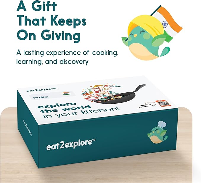 eat2explore Cooking Kits for Kids 15 Pcs – Interactive & Educational Kids Cooking Sets Real for Ages 5 and Up,3 Recipe Cards & Global Ingredients – Perfect for Families and Homeschooling (India)