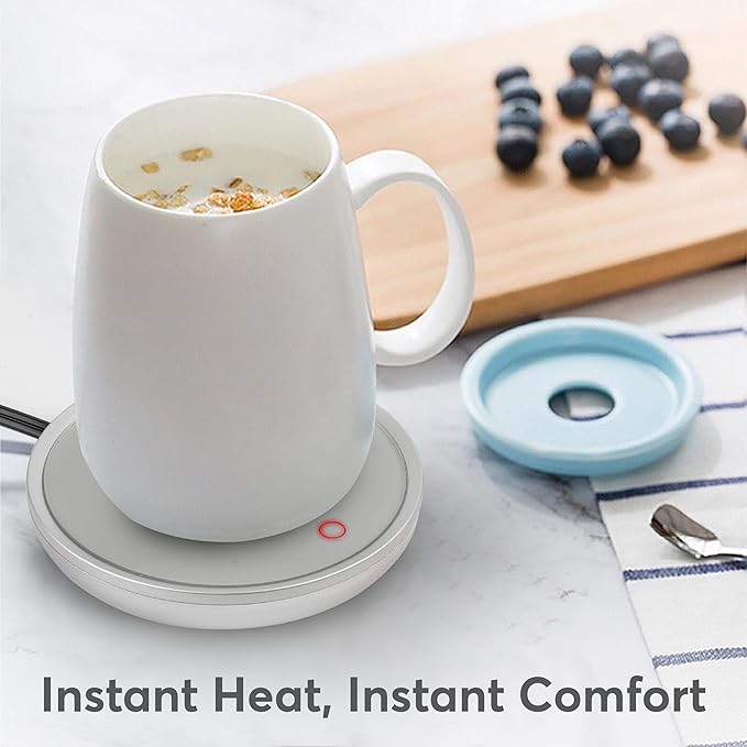 Coffee Mug Warmer with Auto Shut-Off – Compact 17W Cup Warmer for Desk with Gravity Switch – Electric Candle Warmer Plate for Jar Candles – Keeps Coffee, Tea & Drinks Warm – Safe & Durable (Silver)