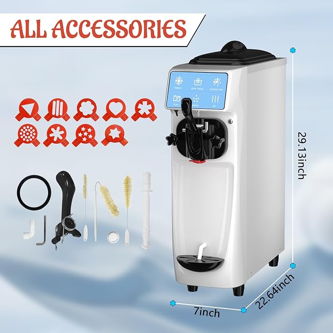 Soft Serve Ice Cream Machine, 4 to 4.5 Gal/H Ice Cream Maker 7 Inch Screen Soft Serve Machine with Pre-Cooling & Fresh-Keeping, 6L Stainless Hopper, Enclosed Body for Home Party Café Store
