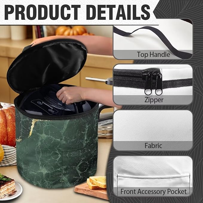 Green Marble Electric Pressure Cooker Insulation Bag Round Zippered Electric Pressure Cooker Storage Bag Home Decorations