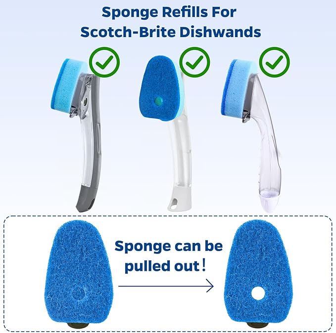 Sponge Dishwand Brush Refills for Scotch-Brite Dishwand - 20 Pack Dish Soap Non-Scratch Brush Refills for Nonstick Pots and Pans, Glass & Tubs（Green