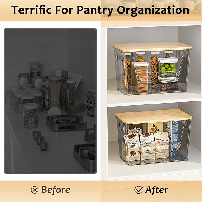 Delamu 2 Set Pantry Organizers and Storage,Trash Bag Dispenser with Bamboo Top,Stackable Trash Bag Dispenser Under Sink Organizer for 4-30 GalBags,Onion,Potato,Fruits,Gray(11.22" L*7" W*7.12" H)