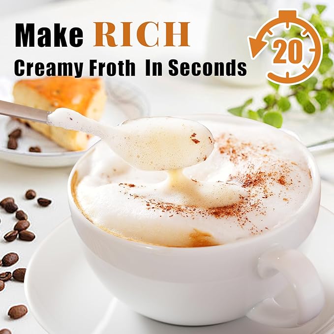 Nahida Silver Milk Frother Wand for Coffee, Frother Handheld Rechargeable Electric Whisk with 3 Heads 3 Speeds Drink Mixer Coffee Frother Foam Maker For Latte, Cappuccino, Hot Chocolate, Egg