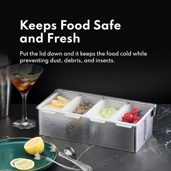 New Star Foodservice 48025 Stainless Steel Condiment Dispenser with 4 Compartments (NO ICE Tray Included)