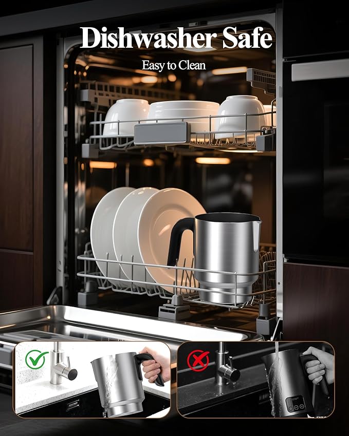Electric Milk Frother: 16.9oz/500ml Large Capacity Dishwasher Safe Milk Steamer for Hot & Cold Milk Froth - Automatic Milk Frother & Warmer for Latte, Cappuccinos, Macchiato, Hot Chocolate