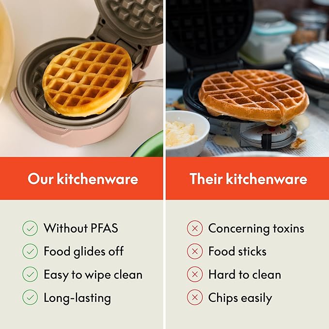 bella Snack-n-Store Mini Waffle Maker, EverGood™ Ceramic Nonstick Coating, Cord Wrap, Ready Indicator Light & Cool Touch Handles, Stackable Design & Customizable Plates, 400 Watt, Blossom