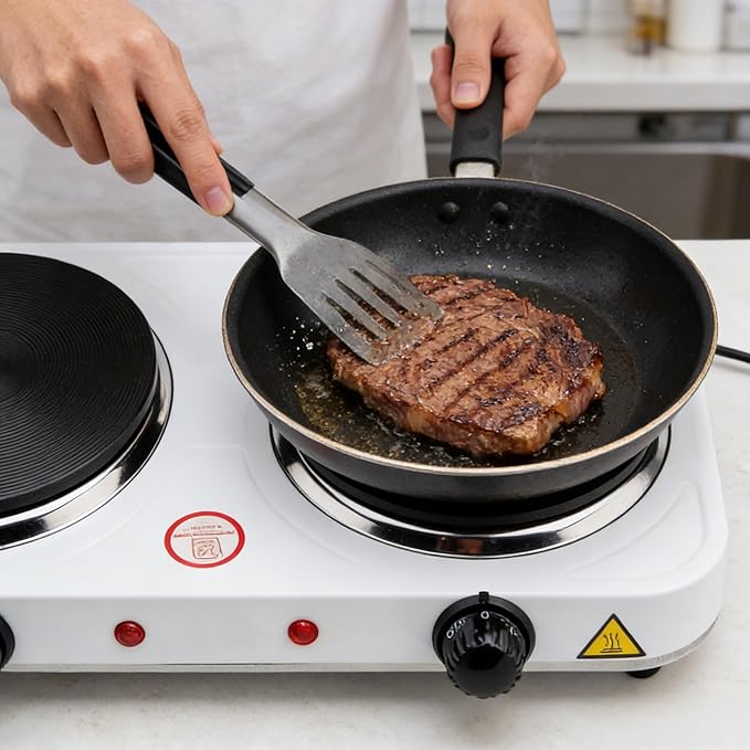 2200W Electric Hot Plate, Electric Cooktop with 2 Burner, Cast Iron Portable Burner Stove, Portable Electric Countertop Burner, Compact Double Burners for Cooking(white)