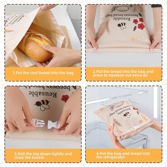 2 Pack XL Reusable Beeswax Bread Bags for Sourdough Baking, Organic Waxed Lined, Cotton Bread Bags for Homemade Bread, Food-Storage Bag to Keep Fresh