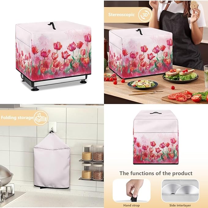 Meat Slicer Dust Cover, 16x13x13 Inch Food Slicer Cover, Compatible with Cheese Bread Meat Slicer and Most Other Model, Dust-Proof, Waterproof(Only Cover) Simple Pink Tulip Floral Print