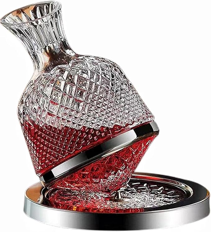 Wine Decanter Set - Spinning Crystal Red Wine Carafes Decanter, Jarler 1.5L Rotating Hand Blown Crystal Glass Wine decanter Aerator Quick Wake Up，Father Day Wine Gift for Wine Lover