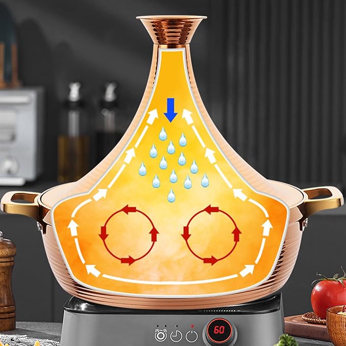 Moroccan Tagine Cooking Pot,Stainless Steel Non Stick Moroccan Casserole with 2 Handles,Large Moroccan Cooker Handmade Tagine Pot with Cone-Shaped Lid(27cm, Silver)