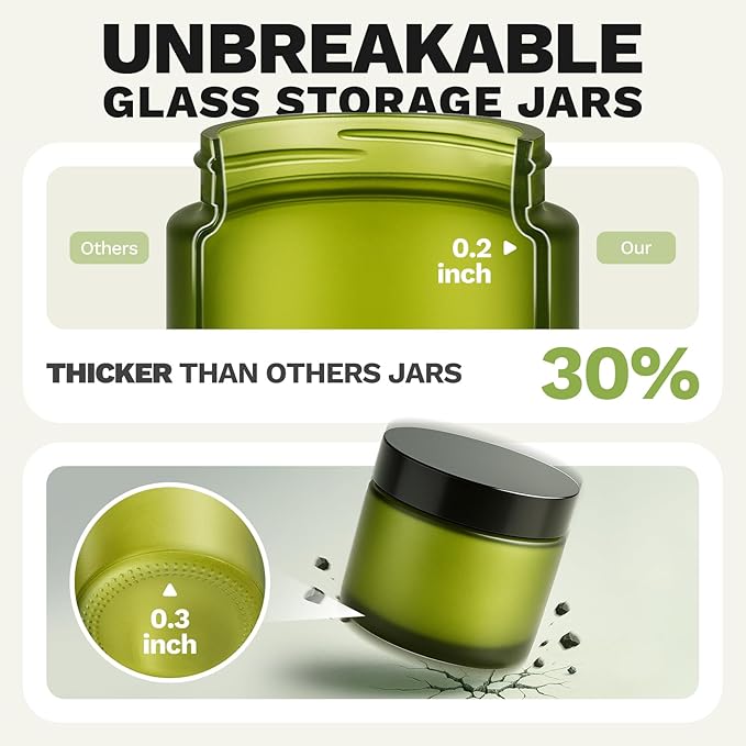 Bumobum 24 Pack 4 oz Small Glass Jars with Lids, Green Glass Cosmetic Jars with Inner Liners, 120ml Round Empty Sample Containers for Cream, Powders and Ointments Storage