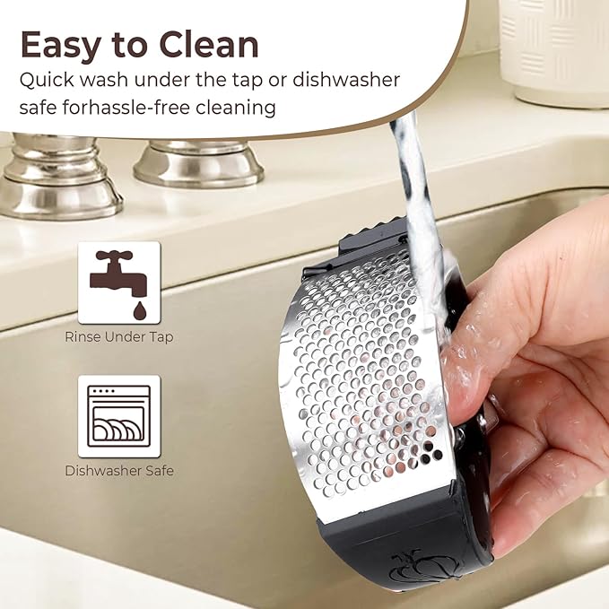 Garlic Press Rocker Stainless Steel Garlic Crusher, Mincer and Chopper with Peeler and Scraper,brush, Easy Kitchen Gadget for Effortless Smashing