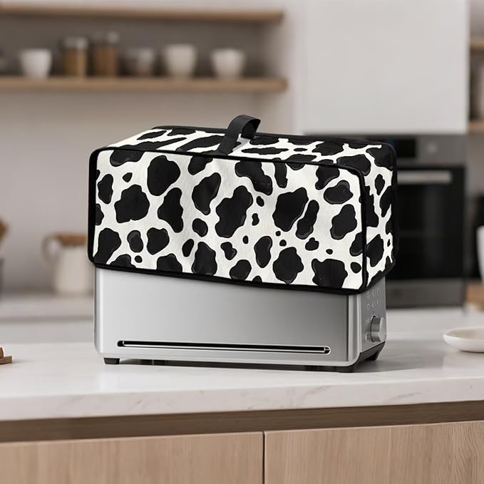 Cow Style Spot Toaster Cover 2 Slice Slim Toaster Cover 2 Slice Long Slot Dust Covers for Kitchen Appliances, Heat-resistant Small Appliance Covers (Black White)