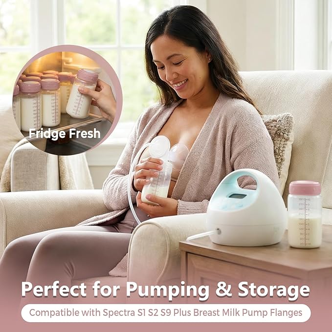 Breastmilk Storage Bottle Compatible with Spectra S1/S2/SG/9Plus /Motif Luna Flange, 9.5oz Wide-Neck Spectra Bottles for Pumping, Baby Bottle Storage with Lid Fit Momcozy Breast Milk Cooler 22oz, Pink
