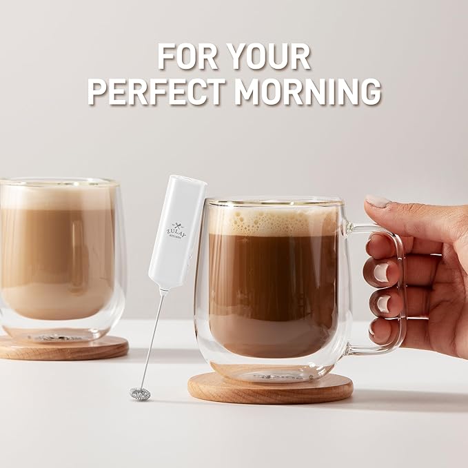Mini & Mighty Milk Frother Wand – Powerful Handheld Coffee Frother, Battery Operated Drink Mixer – Compact Pocket Size – Detachable Whisk for Latte, Cappuccino, Matcha, Hot Chocolate – White