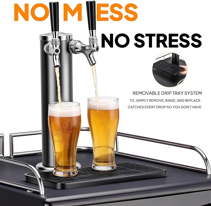 ROVSUN BF-152 Full Size 5.4 Cu.Ft, Beer Kegerator with CO2 Tank Included, Draft Beer Dispenser for Home Bar, 152L Beverage Refrigerator Direct Cool, Metal Cabinet, Dual Tap, Black