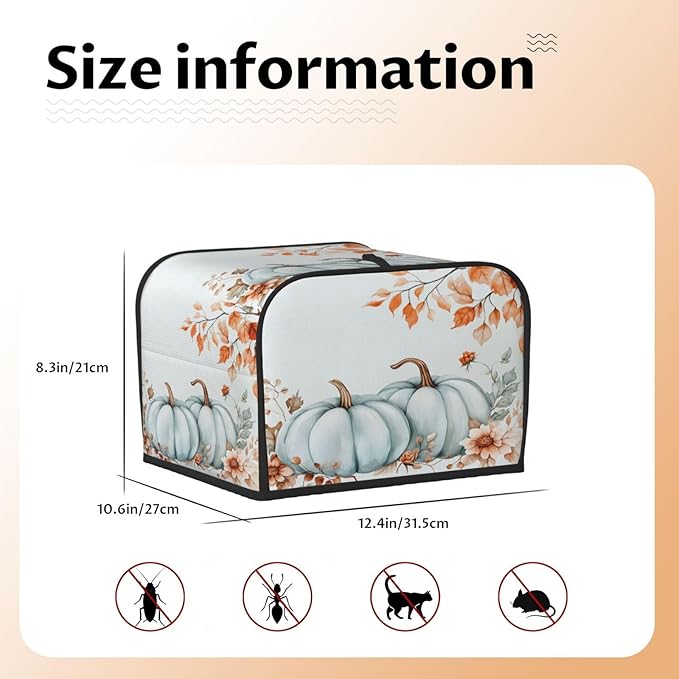 Toaster Cover 4 Slice Pumpkin Fall Leaf Thanksgiving Kitchen Small Appliance Covers with Pockets Dust and Fingerprint Protection