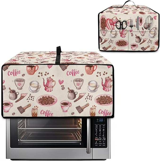 Toaster Oven Dust Cover Dustproof Stylish Convection Microwave Ovens Cover Stain-resistant Small Countertop Appliance Protector, S, Coffee Mocha Pot Beige Pink