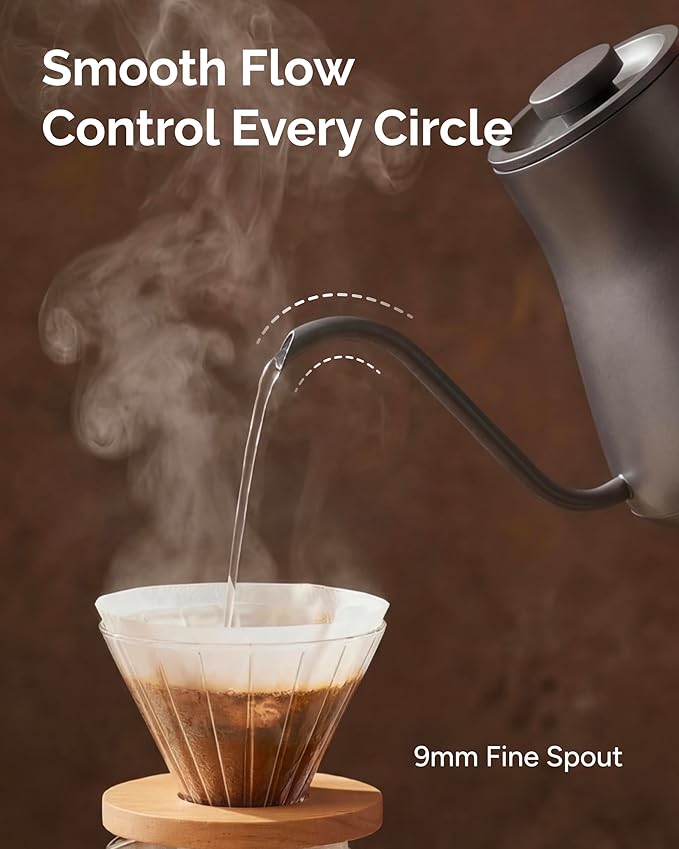 INTASTING Electric Kettle, Gooseneck Electric Kettle, ±1℉ Temperature Control, BPA-Free Stainless Steel Inner, Quick Heating, for Pour Over Coffee, Brew Tea, Boil Hot Water, 1500W/0.9L Dark Grey