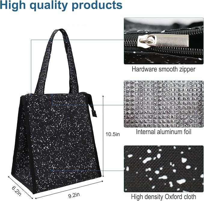 iknoe Insulated Lunch Bag for Women & Adults, 9L Foldable Wide-Open Cooler Bag with Pockets, Leakproof & Portable, for Picnic, Office, Beach(Bright black)