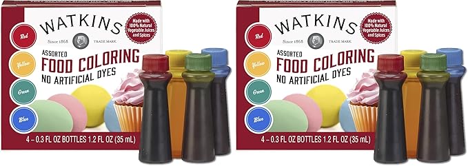 Watkins Assorted Food Coloring, 1 Each Red, Yellow, Green, Blue, Total Four 0.3 oz bottles, 4 Count (Pack of 2)