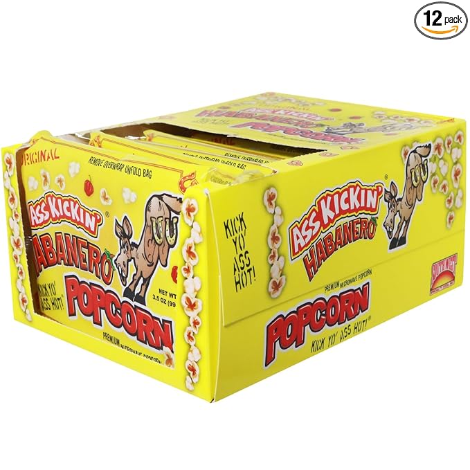 ASS KICKIN' Habanero Microwave Popcorn Bags - 12 Pack - Ultimate Spicy Popcorn Gourmet Gift - Makes a Great Movie Theater Popcorn or Snack Food for Movie Night