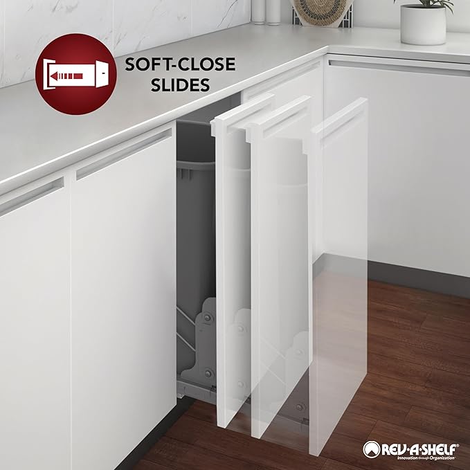 Rev-A-Shelf 14" Pullout Storage Organizer for Base Kitchen/Bathroom Cabinets with Soft-Close Full Extension Slides & Adjustable Shelves, 448-BCSC-14C