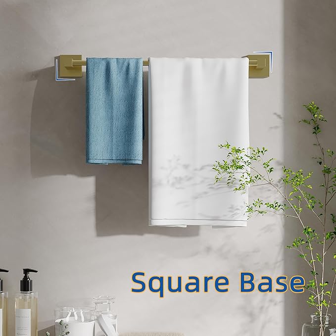 RUACQ Gold Towel Bar 18 inch, 304 Stainless Steel Towel Racks for Bathroom Wall Mounted, Heavy Duty Bath Towel Rod with Square Base(Brushed Gold)