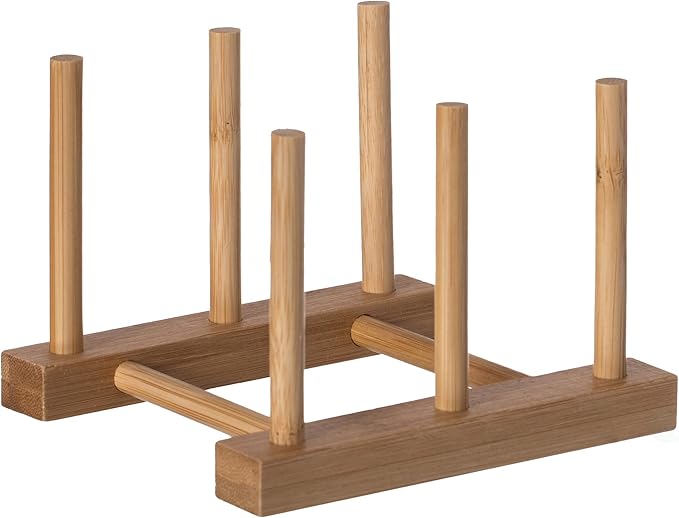 Basicwise Set of 2 Bamboo Wooden Dish Drainer Rack, Plate Rack, and Drying Drainer (2 Grid) (QI004355B.2)