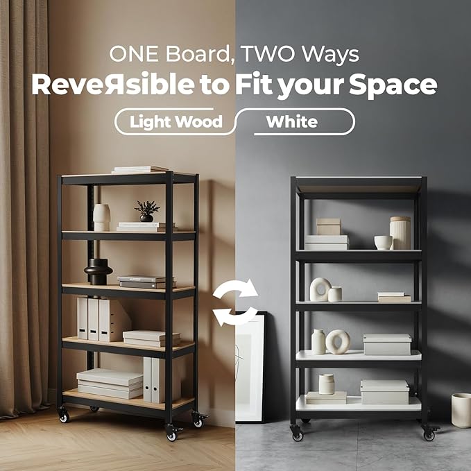 HOMEDANT House 5-Tier Metal Rolling Cart Shelf Rack Casters Heavy Duty Laminated Wheel Shelving Unit Adjustable Utility Storage Shelves Organizer Shelf Kitchen Garage 36.2" W x 16.5" D x 69.5" H 2Pack