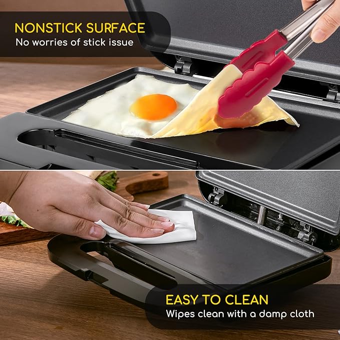 Aigostar Sandwich Maker, Non-Stick Panini Press Sandwich Maker Breakfast Grilled Cheese Maker, Stainless Steel Tostadora de Pan