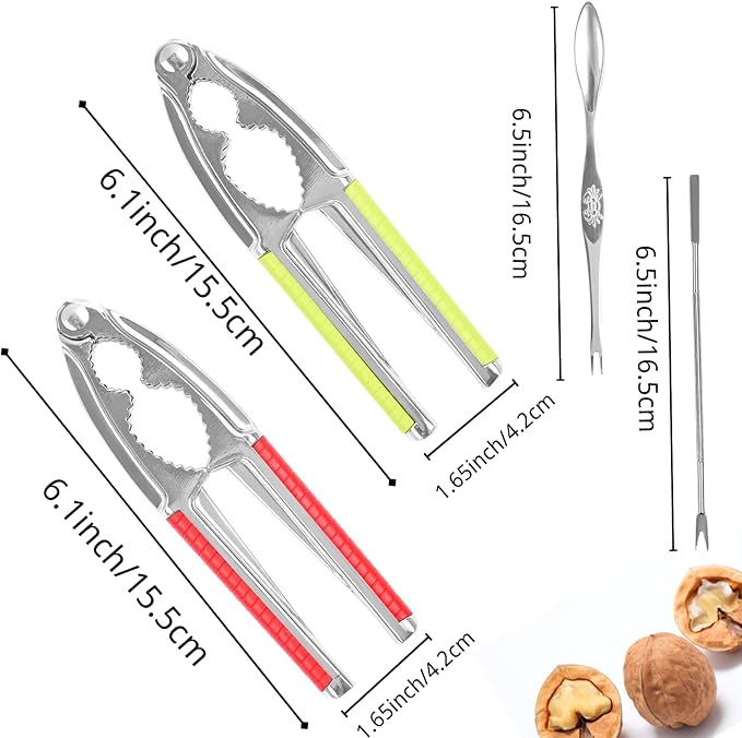 8 Pieces Nut Crackers Heavy Duty Walnut Cracker with Non-Slip Handle Walnut Cracker for All Nuts with Forks Nutcracker Pecan Walnut Plier Clip Tool