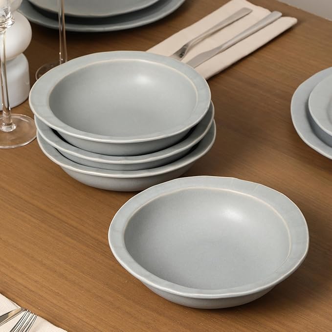 Stone Lain Oasis 24-Piece Dinnerware Set Stoneware, Dishwasher and Microwave Safe Plates and Bowls Set, Dish Set for 8, Grey Blue