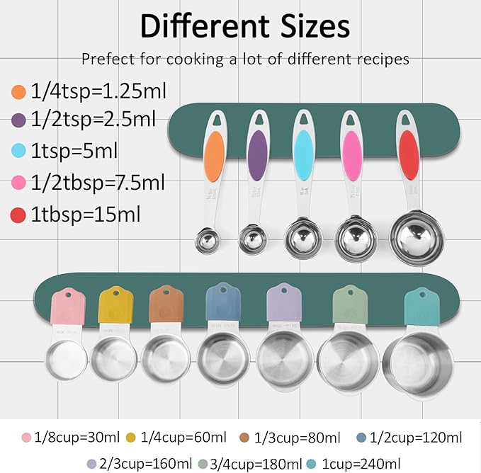 Magnetic Measuring Cups and Spoons Set, Including 7 Stainless Steel Nesting Measuring Cups and 5 Magnetic Measuring Spoons for Cooking & Baking (Colorful)