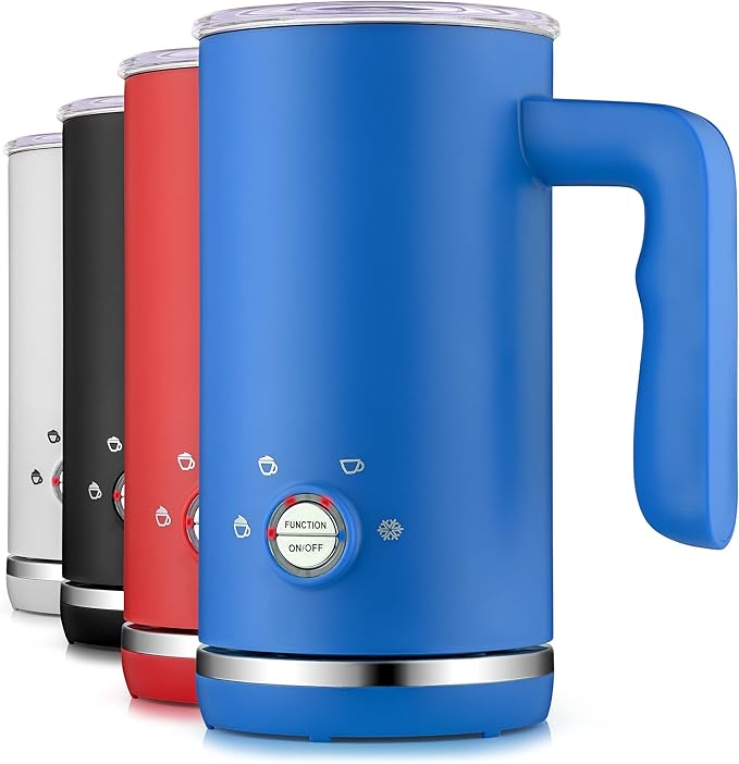Zulay 4-in-1 Milk Frother & Steamer – Automatic Hot & Cold Foam Maker, Milk Warmer & Chocolate Mixer – 10oz/300ml Capacity, Nonstick Stainless Steel Interior, Quiet One-Touch Operation – Blue