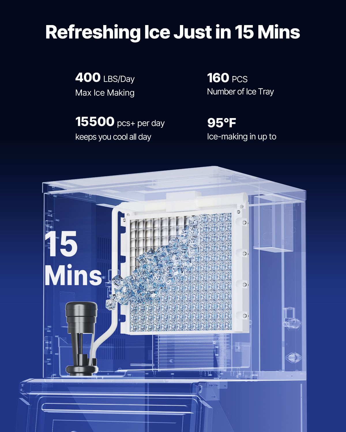VEVOR Commercial Ice Maker Machine, 400LBS/24H Ice-Making Machine with 300LBS Large Storage Bin, Auto Self-Cleaning Ice Maker with Touchscreen for Bar Cafe Restaurant Business Commercial