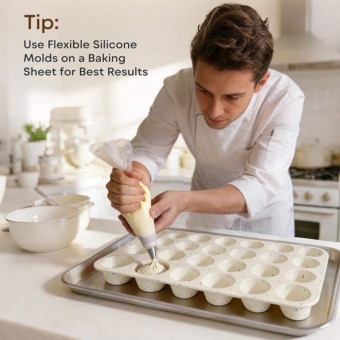 Silicone Muffin Pans for Baking Nonstick 2 Pcs, 24 Cup Mini Cupcake Pan, Food-Grade Silicone Baking Molds for Cupcakes, Freezer, White