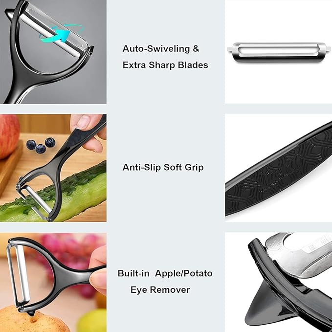 Potatoe peelers for Kitchen, Y shaped peeler for Vegetables, Fruits, Vegetable with Ergonomic Grip, 1 Pack, Black