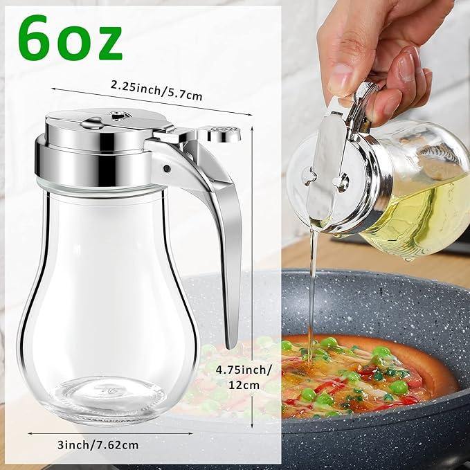4 Pack Syrup Dispensers Glass Honey Jar Bottle Maple Sugar Dispenser 6 oz Retracting Spout Syrup Containers Pitcher For Milk Coffee Home Restaurant Kitchen Bar Oil Condiment (Simple Style)