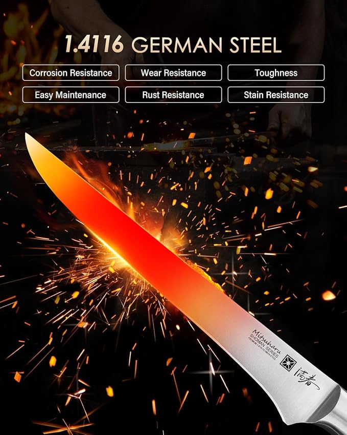 Mitsuharu 6" Fillet Knife for Meat Cutting, SHOMAN Series Sharp Boning Knife with Olive Wood Handle, German Steel Fillet Knife, Super Sharp for Lamb Pork Shoulder Fish