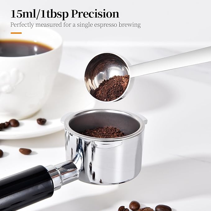 Long Handle Coffee Scoop: 5.64 Inch 18/8 Stainless Steel 1 Tablespoon Metal Measuring Spoon Tbsp Scoop for Coffee Beans, Grounds Coffee, Coffee Powder, Tea, Tall Jars (1Tbsp/15ml)