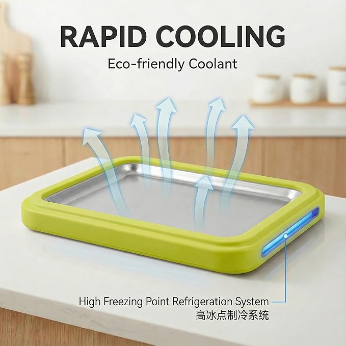 Rolled Ice Cream Maker, Manual Ice Cream Tray for Homemade Frozen Yogurt and Sorbet, Food Grade Ice Cream Roller for Family (Green)