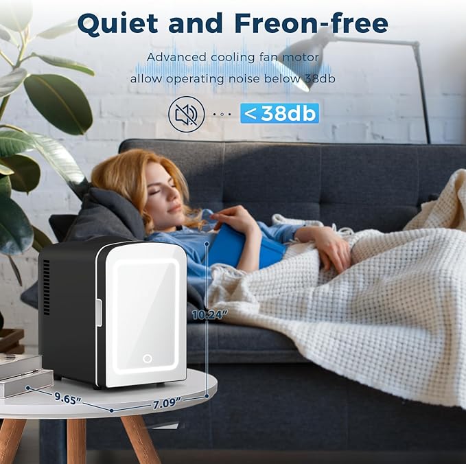 Antarctic Star 4L Makeup Mini Refrigerator With Mirror for Bedroom, Car, Office & Dorm, Portable Small Cooler for Cosmetics, Skin Care, Black
