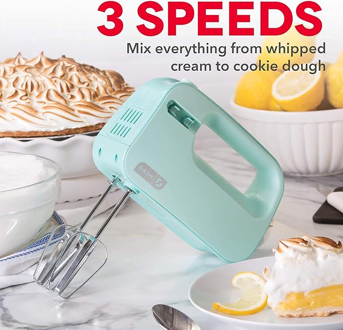 Dash SmartStore™ Compact Hand Mixer Electric for Whipping + Mixing Cookies, Brownies, Cakes, Dough, Batters, Meringues & More, 3 Speed, 150-Watt - Aqua