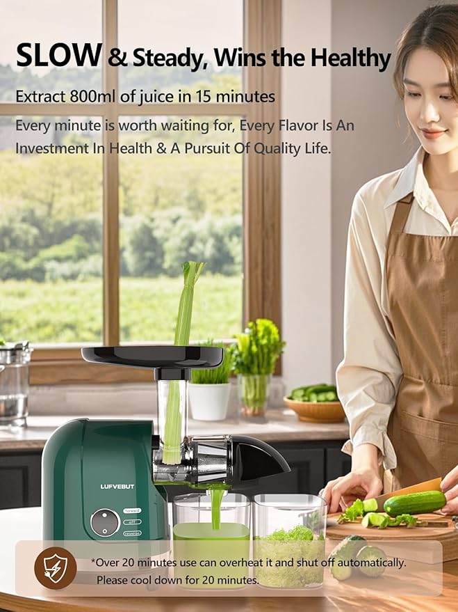 Vegetable Juicer for Celery Wheatgrass Spinach Ginger, Fruit Juicer Machines Slow Masticating Cold Press Juice Extractor Pulp Separated, Quiet Motor, Easy To Clean, BPA Free, Dishwasher Safe
