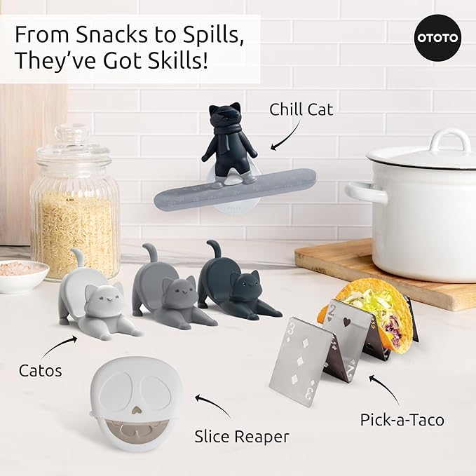 NEW - OTOTO Catos Taco Holder Set of 3 - Taco Shell Holder, Taco Stand, Taco Tray, Cute Kitchen Accessories, Weird Gifts, Cooking Gifts, Funny Gifts, Taco Stands for 3 Tacos, Fun Kitchen Gadgets