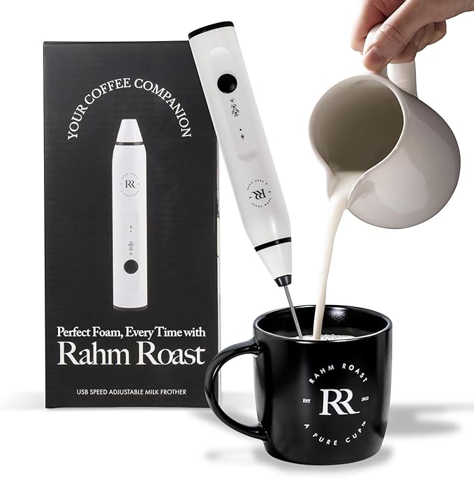 Frother Handheld - Powerful Coffee Frother Wand Rechargeable, Ultra Fast Milk Frother Handheld, Electric Whisk Drink Mixer with Stainless Steel for Coffee, Lattes, Matcha | White