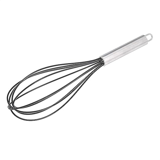 Amazon Basics Stainless Steel and Silicone Non-Stick Coated Whisk Set, 8", 10", and 12", Pack of 3, Black